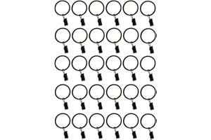 TEJATAN 2-inch, Set of 30 Metal Curtain Rings with Clips and Eyelets - Black (Also Known as Curtain Clip Rings/Drapery Rings/Curtain Ring Hooks with Clips