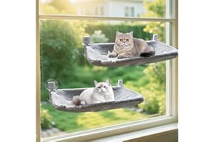 Homegroove 2 Pack Cat Window Perch, 60 x 30 CM Foldable Cat Hammock for Window with Sturdy Metal Frame, Cordless Window Bed f