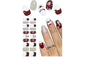 WAHRSHEI Christmas Semi Cured Gel Nail Strips, Santa Claus 20pcs Adhesive UV Sticker, Wraps for Home Manicure DIY