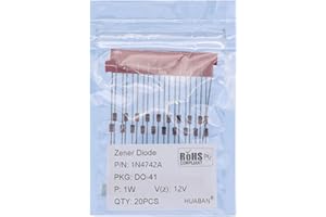 HUABAN 20PCS 1N4742A 1N4742 Silicon Planar Power Zener Diode 1W 12V DO-41 (DO-204AL) Axial Diodes 1 Watt 12 Volt