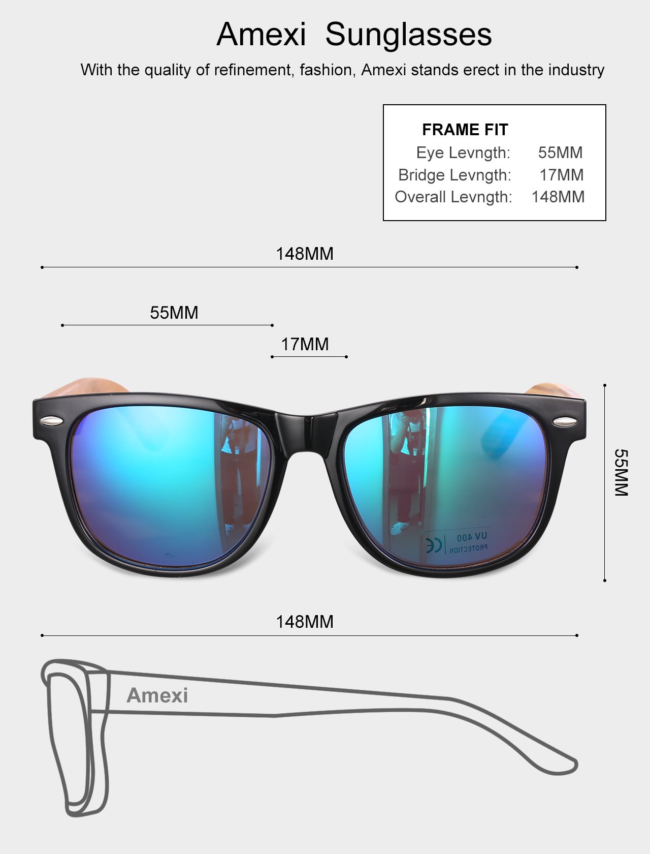 Bambus-Sonnenbrille mit Brillen-Etui, Schraubenzieher und Tasche - polarisiert - UV400 - verschiede Farben u verspiegelte Gläser, mit Bügeln aus Bambus | UV-Schutz