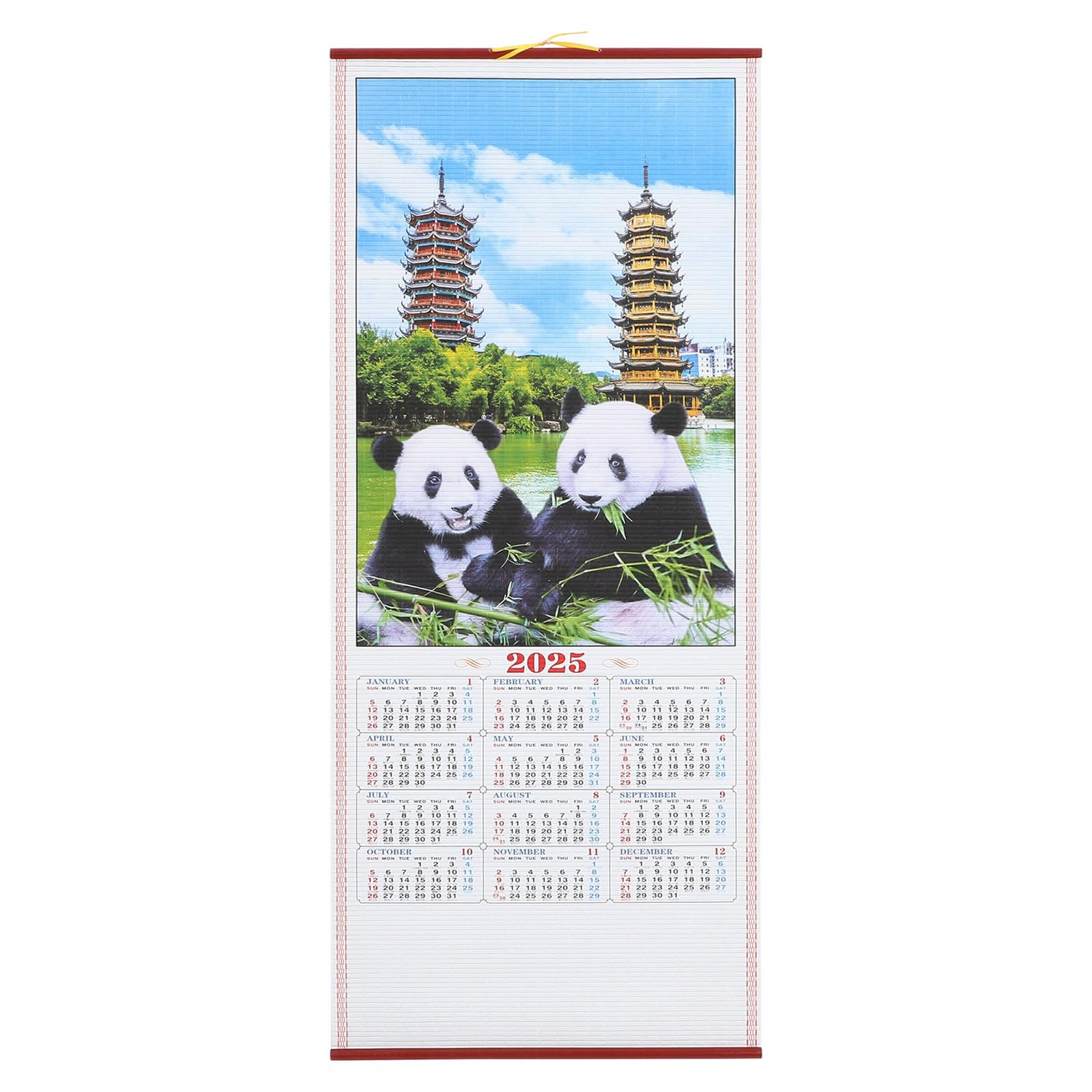 Amosfun 2025 Chinese Lunar New Year Calendar, Monthly Wall Scroll Calendar, Imitation Rattan Feng Shui, 2025 Year of the Snake New Supplies