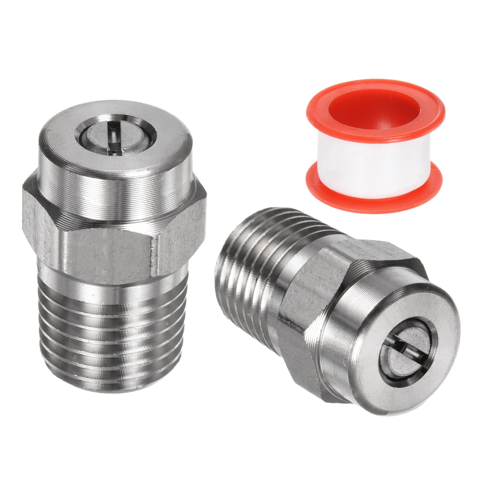 M METERXITY 2 Pack Surface Clean Tips - 25 Degree 1/4" NPT Male #25045 Pressure Washer Nozzles Cleaner Nozzle Replacement, Stainless Steel with Sealing Tape for Water Guns (1.311mm Orifice)