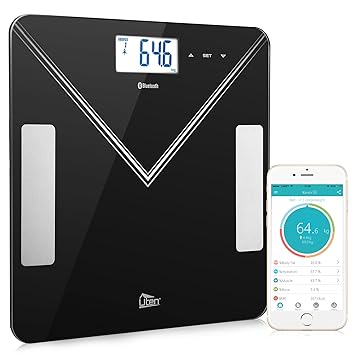 Personenwaage Körperfettwaage mit Bluetooth und APP, Digitale Körperwaage Intelligente Körpergewichtwaage Körperanalysegerät 