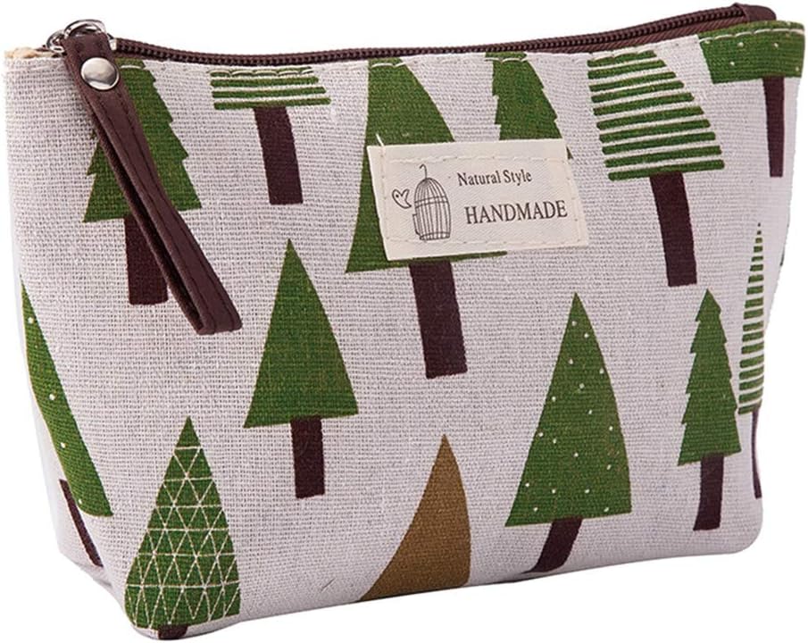 Milnut Multifunctional Canvas Pen Bag Pencil Case Makeup Tool Bag Storage Pouch Purse (Green tree)
