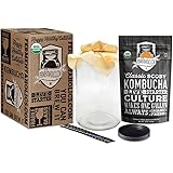 Kombucha Essentials Kit - ORGANIC SCOBY (starter culture) + 1-Gallon Glass Fermenting Jar with Breathable Cover + Rubber…