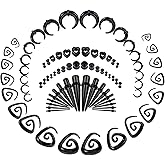 ONESING 84Pcs Ear Stretching Kit 14G-00G Ear Gauge Stretching Kit Acrylic Septum Pincher Spiral Taper Heart Tunnels Ear Plugs Hypoallergenic Ear Gauges Expander Set for Women Men
