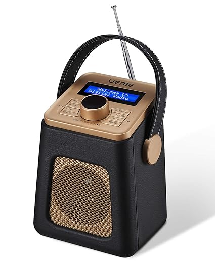 UEME Mini DAB+ DAB Digitalradio und UKW Radio mit Bluetooth Lautsprecher, Radiowecker, und Leder Verkleiden (Schwarz)