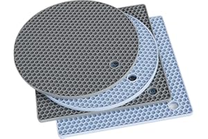 BREEZE TOUCH Trivet Mats, Silicone Pot Holders for Hot Pan and Pot Pads. Heat Resistant Counter Mats for Tables, Countertops, Spoon Rest and Large Coasters, 4 Pack Color Gray & Blue