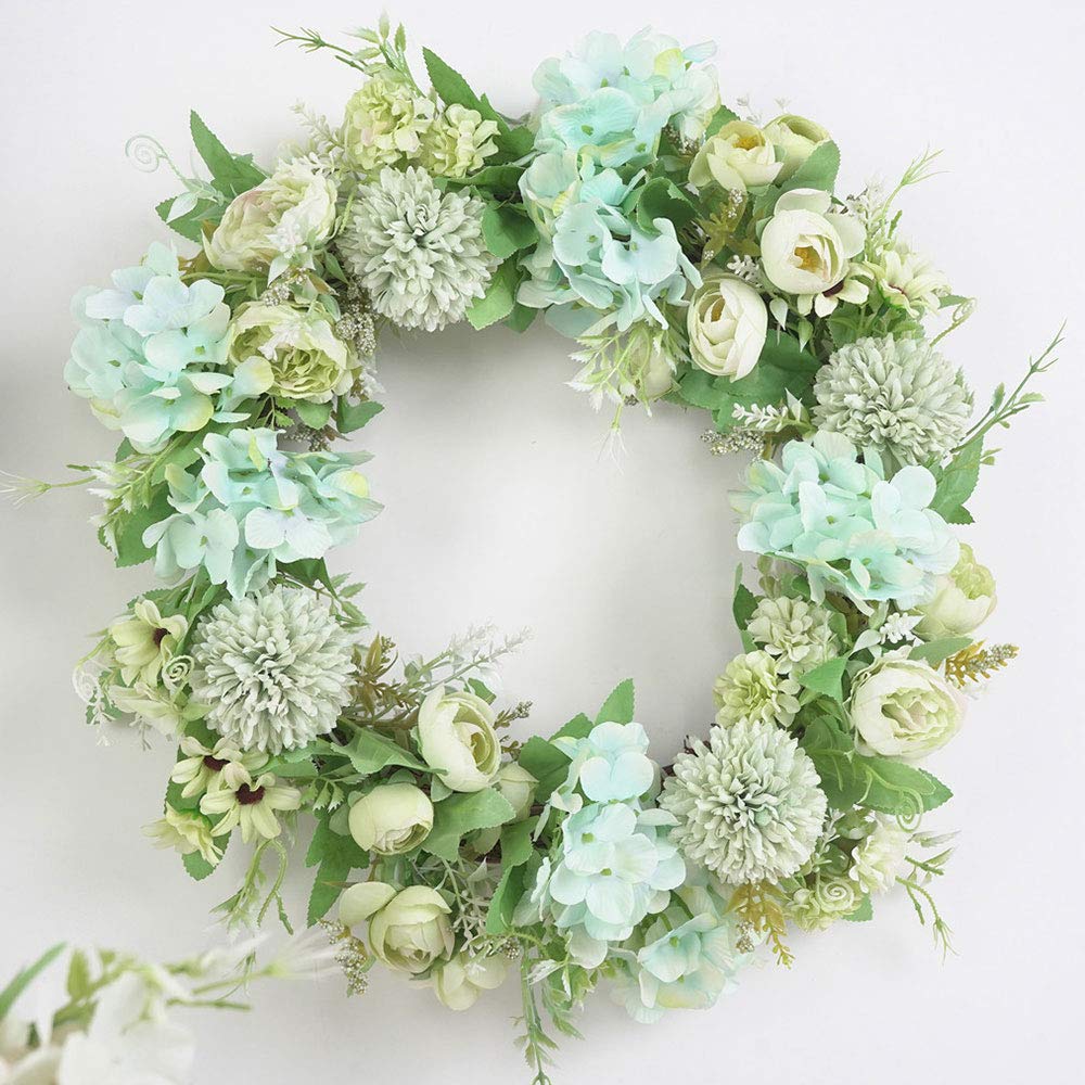 UNIE Artificial Peony Flower Wreath Spring Wreath with Hydrangea Silk Peonies Wreath for Home Decor