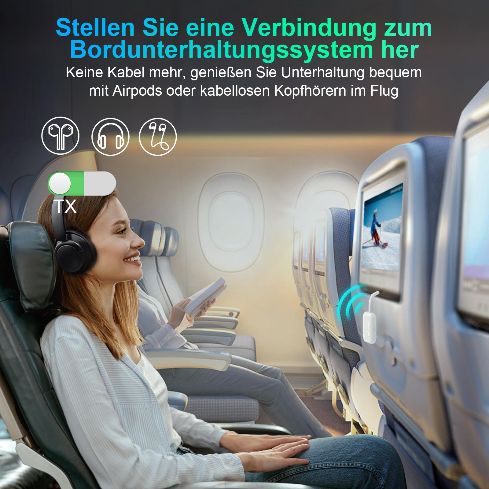 SONRU Bluetooth Transmitter 5.3 Airfly Adapter Flugzeug Gadgets, 2 in 1 Bluetooth Sender Empfänger Aux Klinke 3.5 Audio Adapter für 2 Kopfhörer/TV/Lautsprecher/Home Stereoanlage/Autoradio 3