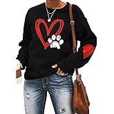 XIWUKOD Love Heart Dog Paw Sweatshirts Dog Mom Pullover Tops Women Long Sleeve Sweater Blouse