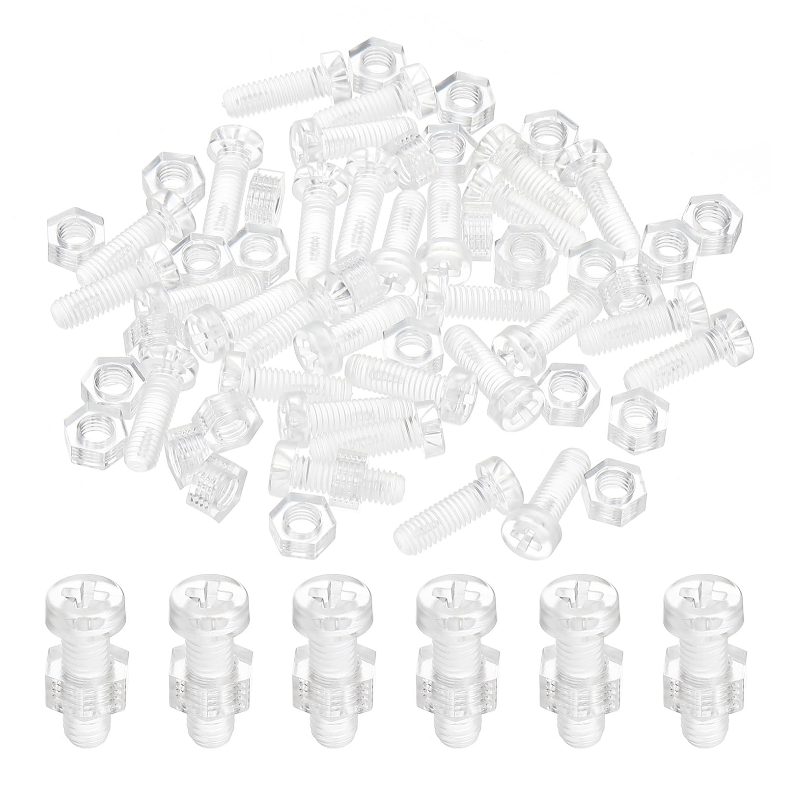PATIKIL M5x15mm Clear Acrylic Screws and Hex Nuts Kit, 30 Set PC Plastic Phillips Round Head Bolts for Machine Accessories, Transparent