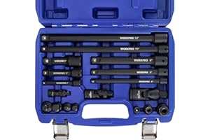 WORKPRO 18-Piece Impact Socket Extension Set, Includes Socket Adapters, Ratchet Extension Set, Socket Extension Bar, Swivel Universal Joints and Impact Coupler, 1/4", 3/8" & 1/2" Drive