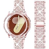 Mosonio Compatible with Samsung Galaxy Watch 8/7/6 Bands 40mm/44mm, 20mm Bling Metal Bands with Bling Protective Cover Case for Women, Shiny Watch Replacement Strap for Daily Wear