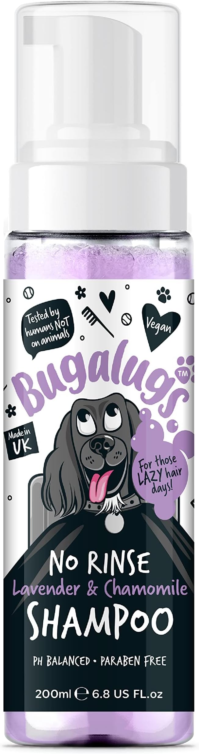 BUGALUGS No Rinse Lavender & Chamomile Dog Shampoo Calming Foam