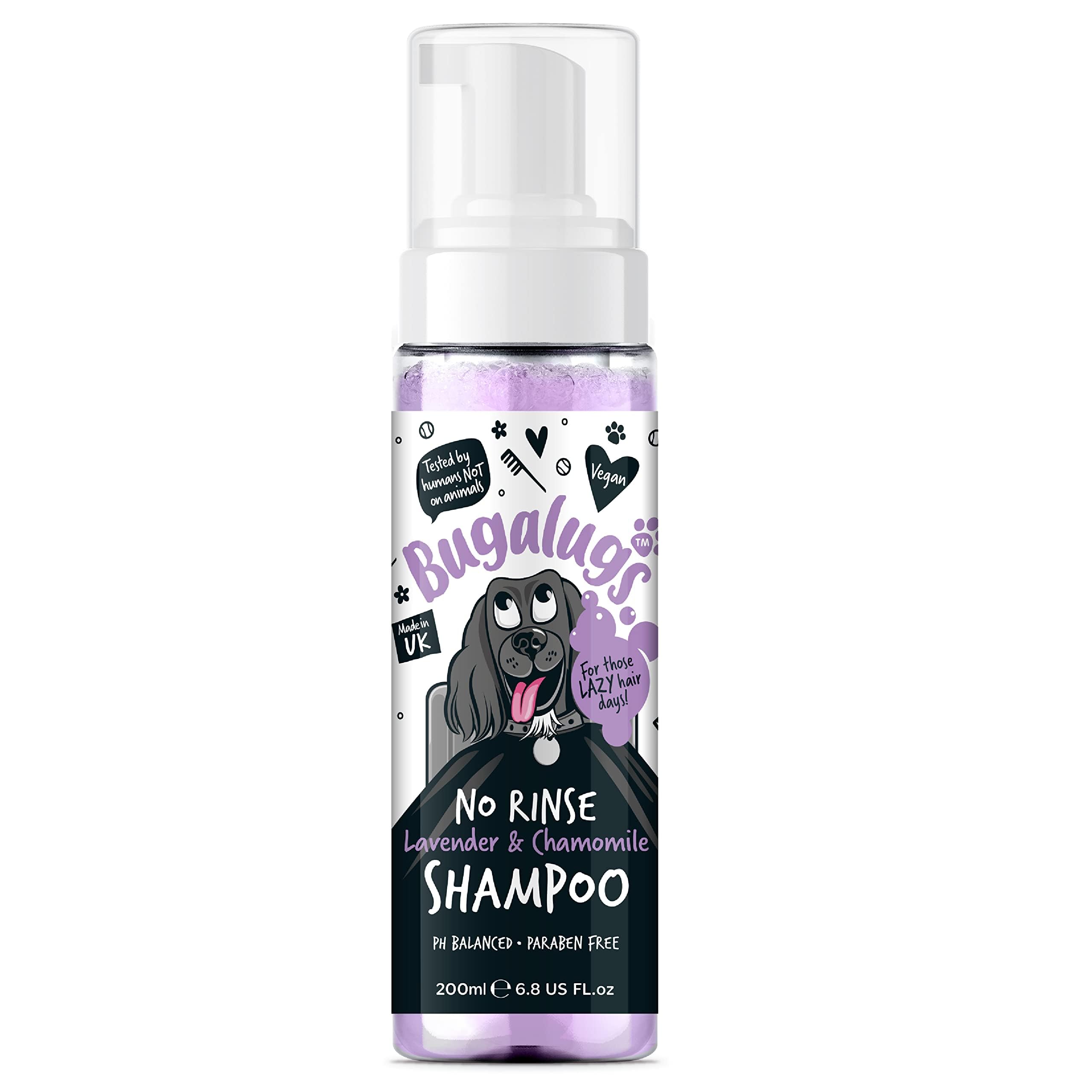 Bugalugs No Rinse Lavender & Chamomile Dog Shampoo - Calming Dog Dry shampoo for itchy dog skin relief. Dog calming products, foam dog shampoo for smelly dogs