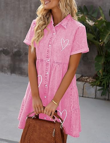 LookbookStore Pink Dresses for Women Valentine's Day Dress Pink Heart Love  Print Dress Valentines Day 2024 Sum