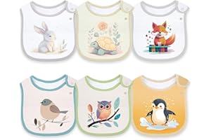 Maiwa Baby Waterproof Cotton Bib, Teething & Feeding Bib, Drool Bib, Adjustable Snaps Baby Bib for Boys & Girls, 6 Pack