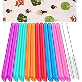 [Angled Tips] 12 Pcs Reusable Boba Straws and Smoothie Straws with 1 Storage Bag and 2 Brushes, BPA Free Food Grade
