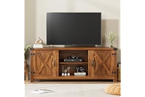 YESHOMY Modern Farmhouse TV Stand with Two Barn Doors and Storage Cabinets for Televisions up to 65+ Inch,Entertainment Center Console Table,Media Furniture for Living Room,58 Inch, Walnut,YH-TS103DWA