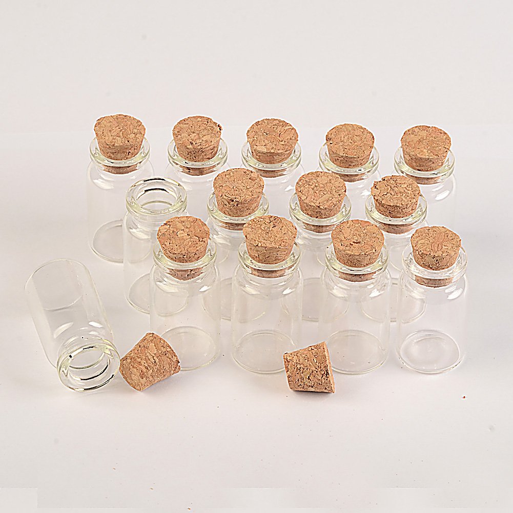 Jarvials Each Contains 100 pcs Glass Bottles, 7CC Transparent Glass Bottles with Cork, DIY Handicraft, Storage Tool Bottles, Multi-Functional Use (100, 7ml)