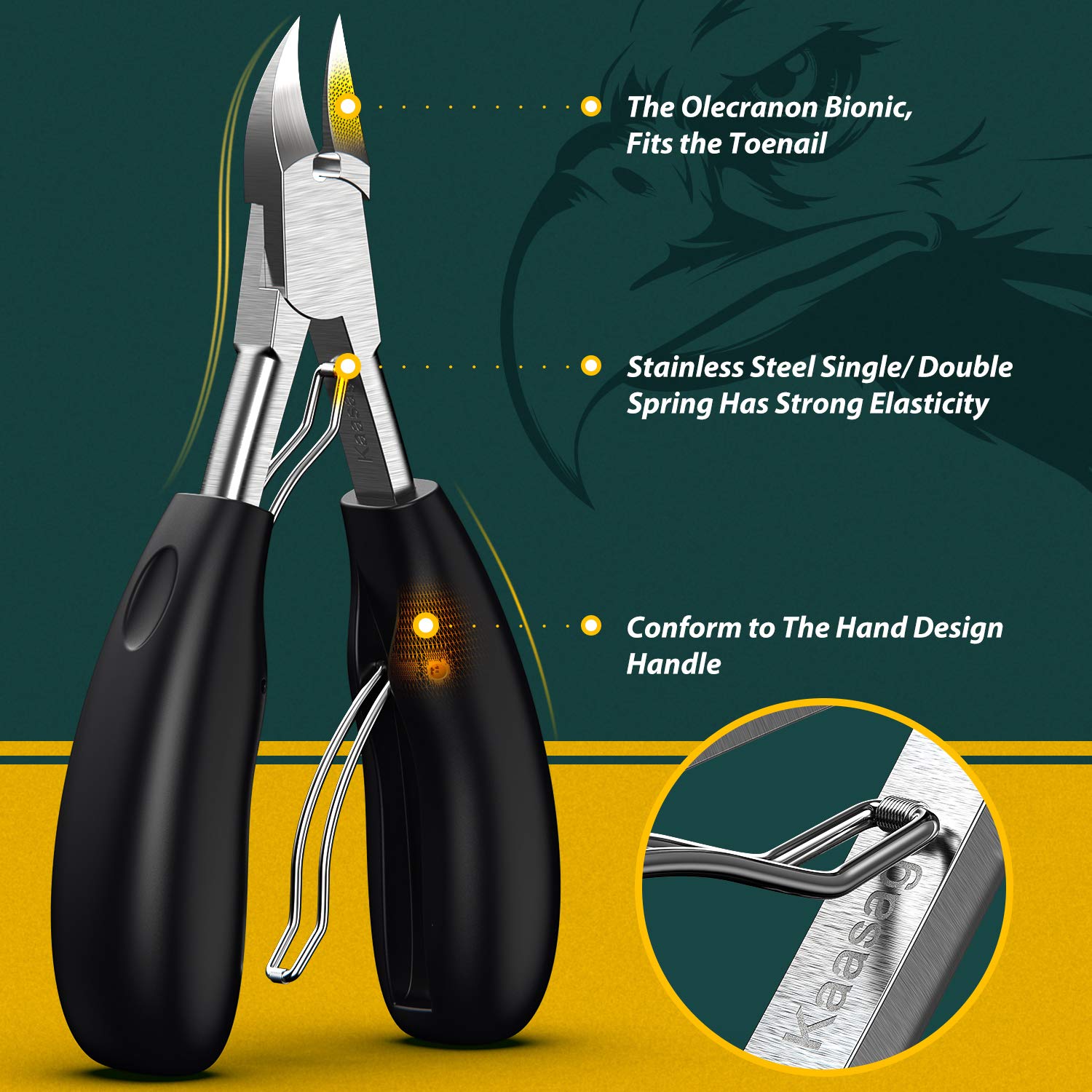 Kaasage Professional Toenail Clippers, Large Opening Double Spare Spring Design, Suitable for Thick Nails and Ingrown Nail Clippers for Everyone and Elderly.: Beauty