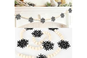 DAZONGE Christmas Decorations, Felt Snowflake Garland and Wood Beads for Farmhouse Christmas Banner Decor, Wall, Shelf, and Holiday Decorations