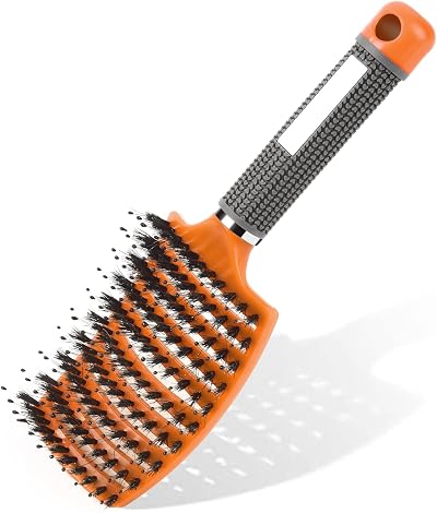 URAQT Hair Brush Boar Bristle Paddle for Women Detangle Soft Massage Red