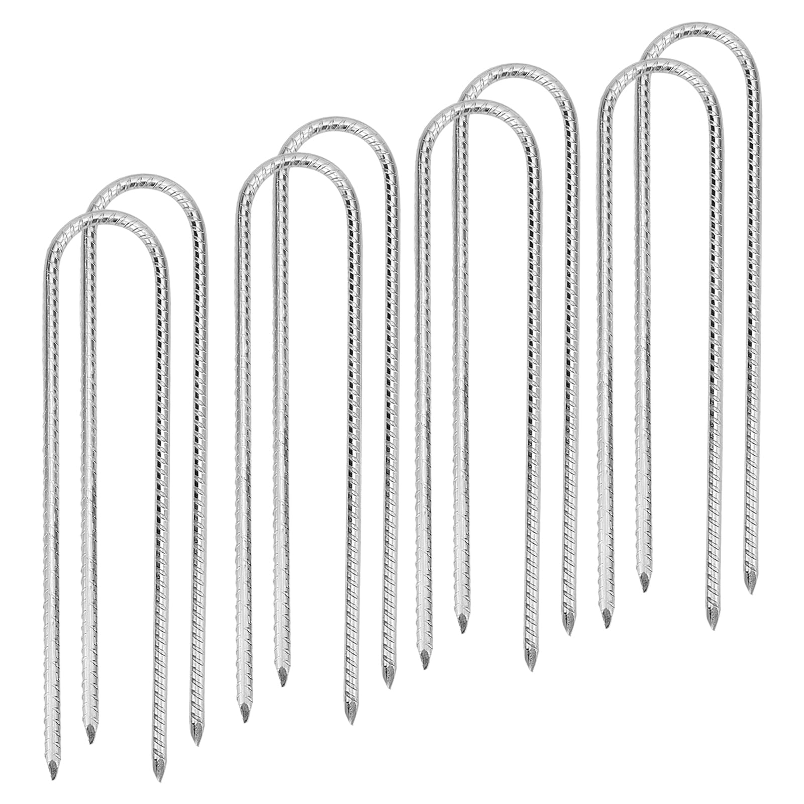 MUKCHAP 8 PCS 12 Inch Ground Rebar Stakes, 30cm U Shape Ground Tent Pegs, Metal Trampoline Pegs Ground Stakes Anchors for Camping Tents
