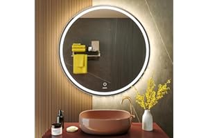 KWW Round Mirror Bathroom LED Lighted Mirror, Illuminated Dimmable Anti-Fog Wall-Mounted Makeup Vanity Mirror with Lights (36 inches)