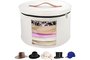 VanlonPro Large Hat Storage Box for Women & Men, 16" D x 10" H Hat Box Organizer，Foldable Round Travel Hat Boxes with Dustproof Lid, Stuffed Toy Storage Bin Bag (Off-white)