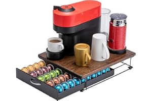 Flagship for Nespresso Pod Holder Vertuo Pod Drawer Coffee Pod Storage for Vertuo Pod with Elegant Wood Top(50 Pods Capacity)