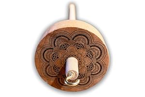 Happy Classy Drop Spindle Maple Top Whorl Spinning Smooth Finish Mandala Design Flower #4