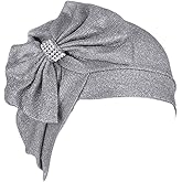 HEYXI Women Hijab Turban Hat for Front Forehead for Big Bow Bonnet for Head Scarf Ruched Headw Silver