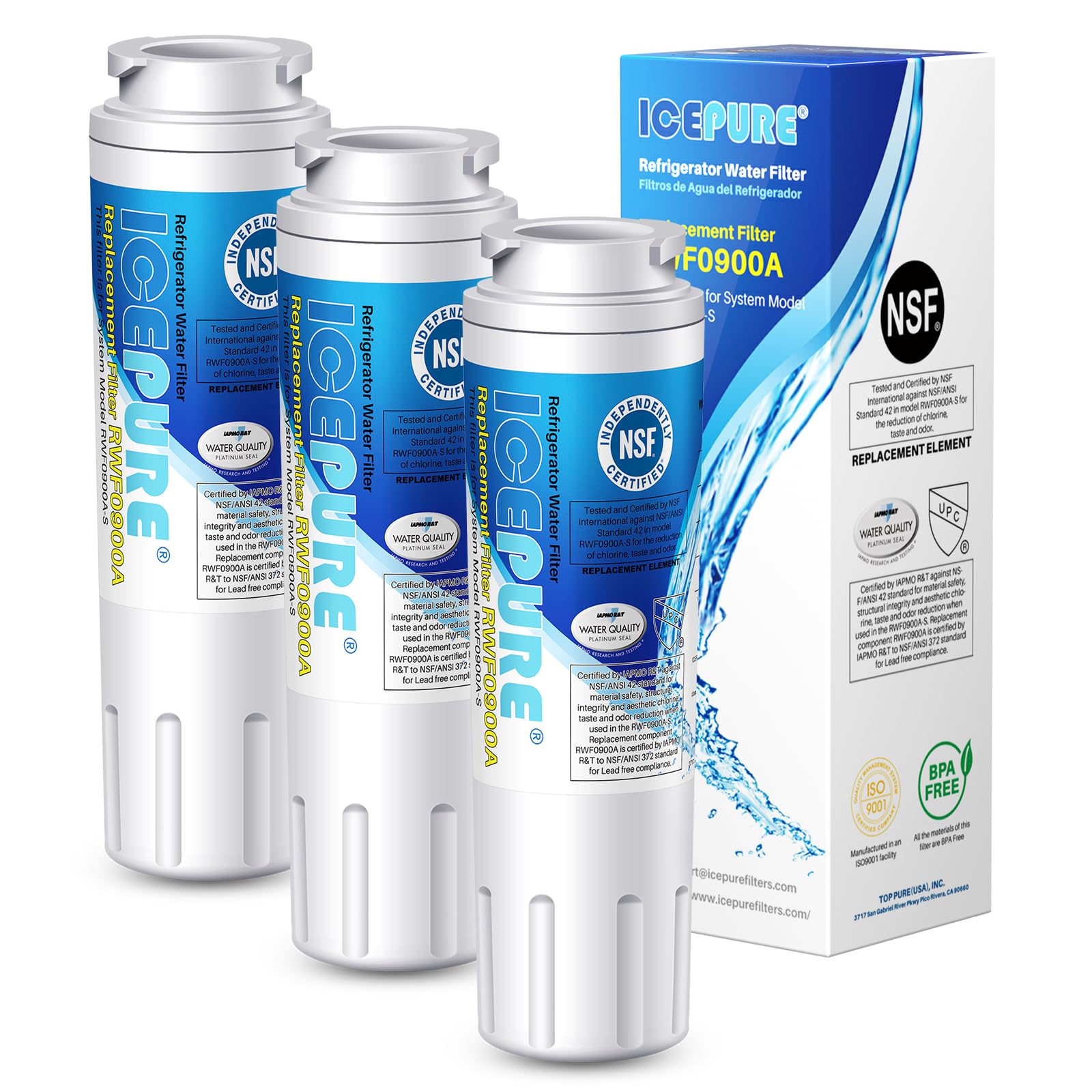 Photo 1 of ICEPURE UKF8001 Compatible with Whirlpool EDR4RXD1, 4396395, Maytag UKF8001, UKF8001AXX, EveryDrop Refrigerator Water Filter 4, RFC0900A, UKF8001AXX-200, UKF8001P, 469006, PUR, Puriclean II, Pack of 3