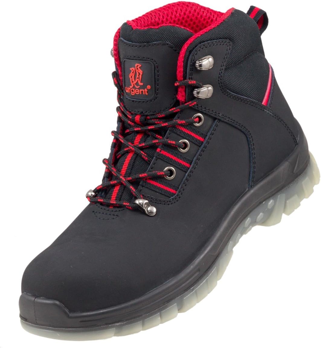 Urgent Nubuck Lightweight Men's Safety Boots Workwear Anti Static Slip Resistant Steel Toe Cap Hiker Size 124 S1 Black