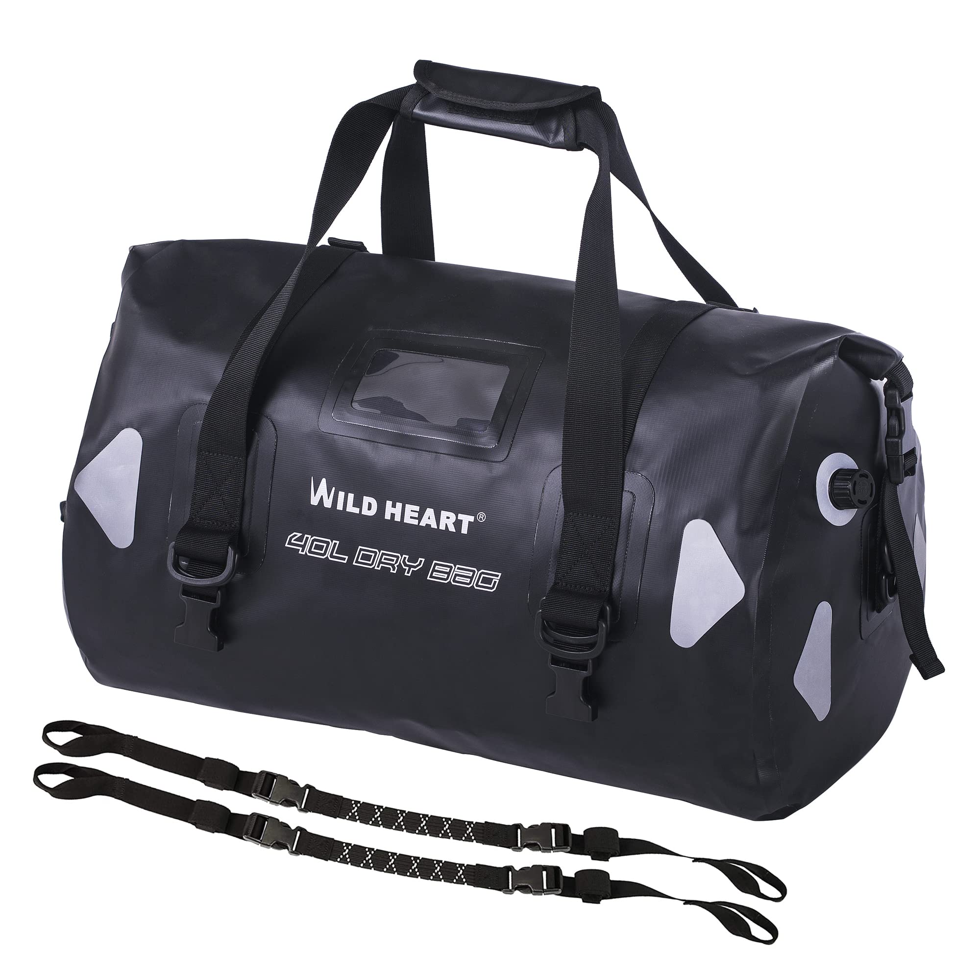 WILD HEART Waterproof Travel Bag PVC500D Double Base with Rope Strap and Inner Pocket 40L 66L 100L, Black, 40L, Waterproof Travel Bag