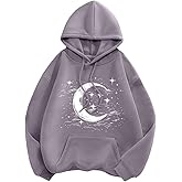 SHENHE Women's Drop Shoulder Moon Star Print Graphic Drawstring Hoodie Sweatshirt Pullover