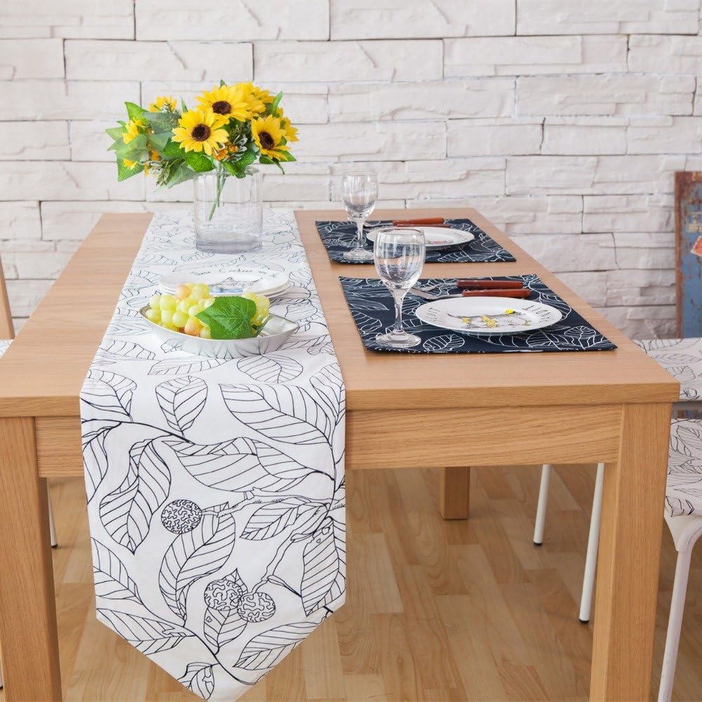 Kitchen 3/5/7Pieces Linen Cotton Leaves Table Runner And