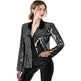HIGAKI Women's Sequin Jackets Long Sleeves Single Button Casual Sparkly Coat with Pocket