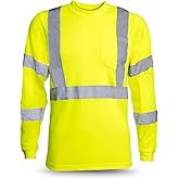 RUGGED BLUE Moisture Wicking High Vis Long Sleeve Shirt, ANSI Class 3 Rated High Visibility Work Shirt with Reflective Tape, Large