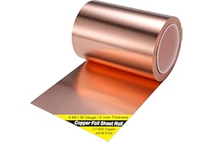 BELLA BAYS Copper Foil Sheet Roll 4Mil/38Gauge(0.1mm) 6in x 50ft Pure Thin Copper Rolll, ASTM B152 C11000 99.9+% Soft Copper Flashing Metal Foil for Craft,Electrical,House Repair,Decoration,and DIY