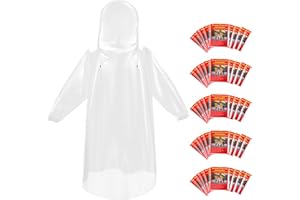 BRUVOALON 6 & 20 & 50 Pack Disposable Rain Ponchos for Adults/Youth, Waterproof PE Raincoats with Drawstring, Camping/Emergency