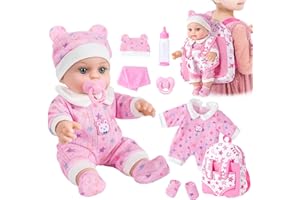 BDDOLL 12" Baby Doll in Gift Box with Pink Backpack, Cloths, Feeding Bottle and Pacifier, First Baby Dolls for Toddlers 3 Years and Up