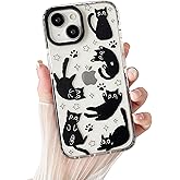 branple Compatible with iPhone 13 / iPhone 14 Case,Clear Cute Black Cat Pattern with Shockproof Slim Soft TPU Protective Phone Case for Women