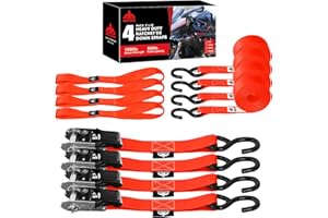 Jack Boss Ratchet Tie Down Straps Set, 1500 lbs Break Strength, 1" x 15' Heavy Duty Ratchet Straps with 4X Soft Loops Padded 