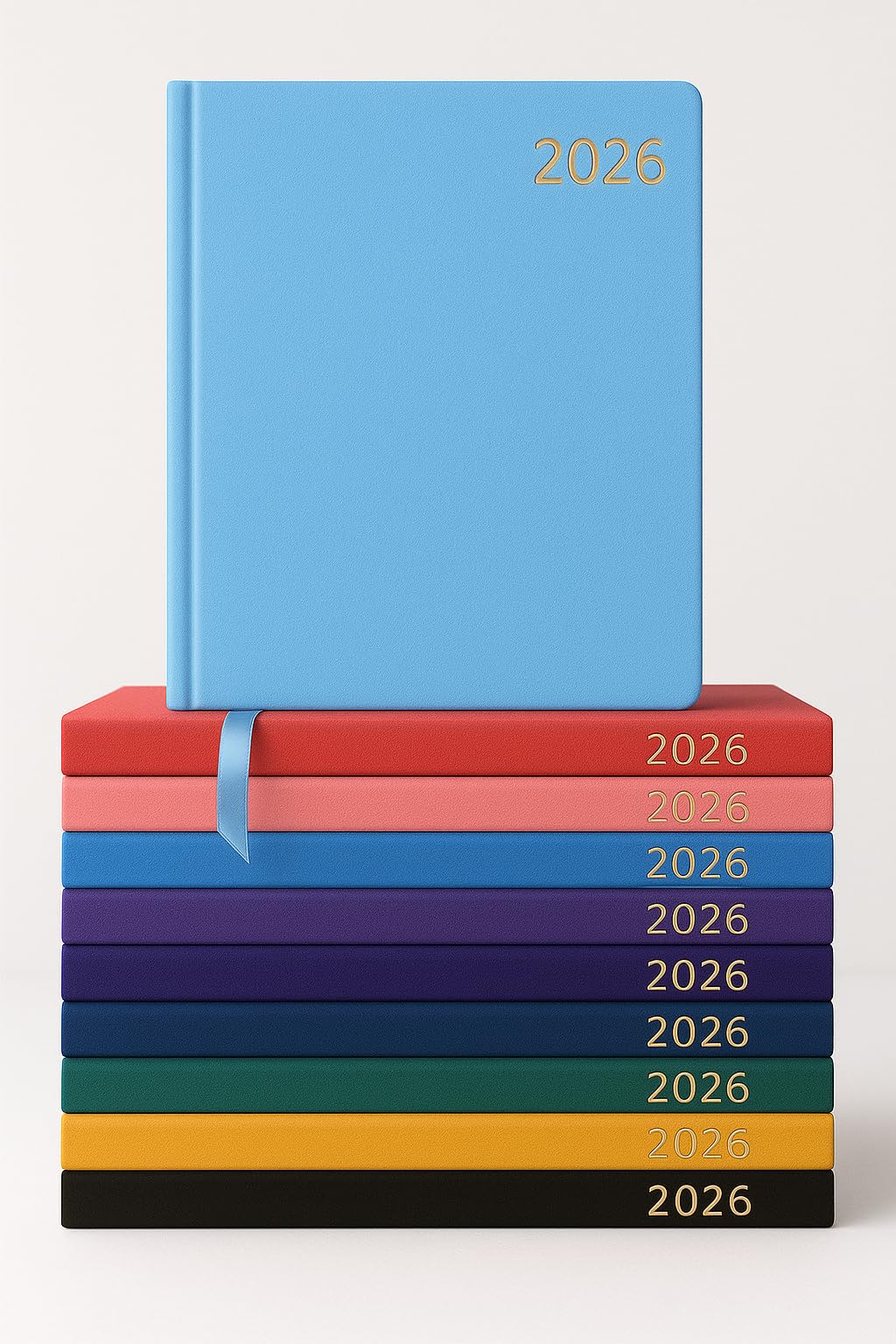 Top Sale 2026 A5 Day Per Page Diary – Light Blue Hardcover Daily Planner with Ribbon Marker | Compact Yearly Organizer Notebook for Work, Study, or Personal Use