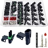 Twippo 15 Kits 2 Pin Connector Weather Pack Connectors Kit Automotive Electrical Waterproof Connectors 2 Wire Connectors with 60pcs Shrink Tubing Kit (18-14 AWG)