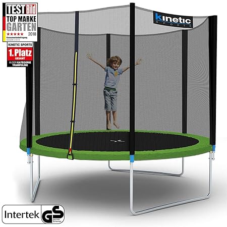 Kinetic Sports Outdoor Gartentrampolin Komplettset inklusive Sprungtuch aus USA PP-Mesh +Sicherheitsnetz +Randabdeckung, bis 